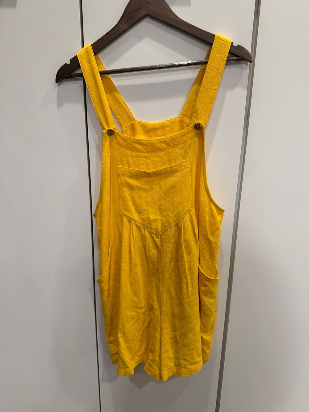 Sunny Yellow Linen-Blend Overall Romper
